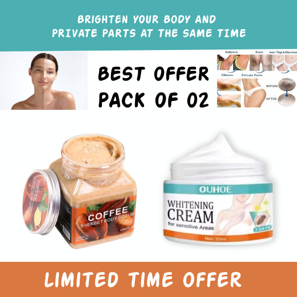 Wokali Coffee Sherbet Body Scrub 350ml And Whitening Cream 30ml For Private Areas & Private Part – Underarm